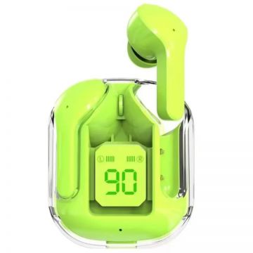 Casti audio wireless TWS UltraPods Max Clear, Bluetooth 5.3, Afisaj Baterie, Bass, Fast Charging, USB-C, Verde