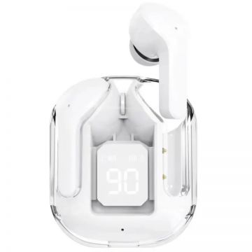Casti audio wireless TWS UltraPods Max Clear, Bluetooth 5.3, Afisaj Baterie, Bass, Fast Charging, USB-C, White