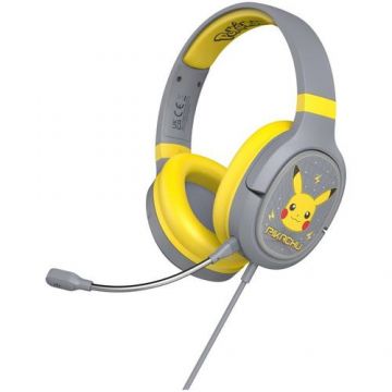 Casti Gaming OTL Pro G1 Pokemon Pikachu, Pentru copii, Cu fir, Microfon (Gri/Galben)