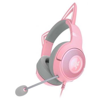 Casti gaming Razer Kraken Kitty V2, USB Type A, Quartz Edition (Roz)