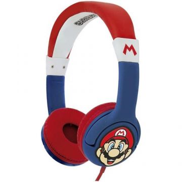 Casti Stereo OTL Super Mario, Pentru copii, Cu fir (Albastru/Rosu)