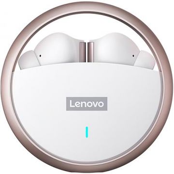 Casti True Wireless Lenovo LP60, Bluetooth, Microfon (Alb)