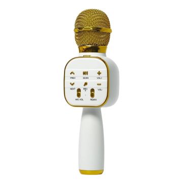 Microfon Wireless Karaoke MRG MDS813, Bluetooth, Reincarcabil, Pentru Copii, Cu Boxa, Auxiliar, Cititor Card MicroSD si USB, Gold