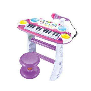 Orga de jucarie cu scaunel si microfon functional pentru fetite 335 MOV