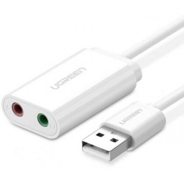 Placa De Sunet Adaptor Extern Interfata USB 2.0 Conectori 2 x Jack 3.5mm Alb