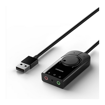 Placa De Sunet Convertor Stereo USB(T) La 2 x Jack 3.5 Sound si 1 x 3.5 Mic Control Volum Si Buton  Negru