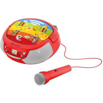 Radio CD pentru copii GoGEN DECKO B, 2 x 0,8 W, Bluetooth, karaoke, microfon, MP 3, USB, AUX in, rosu