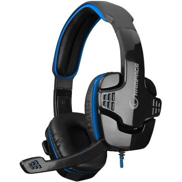 RAMPAGE Casti Rampage - SN-R9, microfon, mufa de 3,5 mm, control volum, perna mare, cablu de 1,8 m, negru-albastru