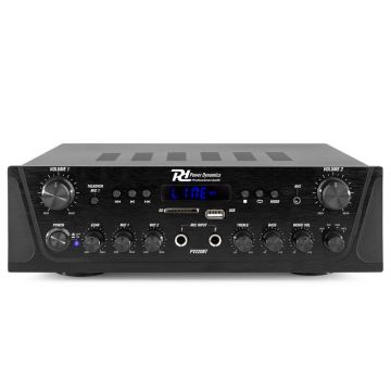 Amplificator audio profesional cu 2 canale Power Dynamics PV220BT 953.030, USB/SD, Bluetooth, MP3, 2x50W RMS, 8 ohm