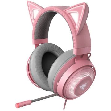 Casti gaming Razer Kraken 2019 Kitty Edition, multiplatforma, Roz Quartz