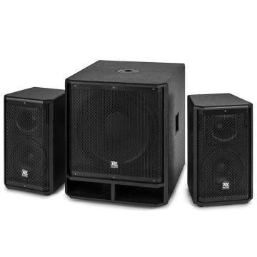 Sistem boxe Power Dynamics cu subwoofer activ 178.924, 15 inch, 2x8 inch sateliti, 8 ohm, 33-20.000 Hz