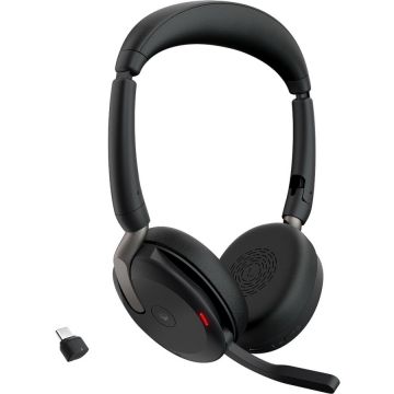 Casti Evolve2 65 Flex Duo WLC, with charging pad, headset (black, stereo, Microsoft Teams, USB-C, Link380c)