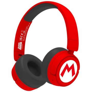 Casti Gaming OTL Super Mario Icon Logo, Pentru copii, Cu fir si Bluetooth (Rosu/Negru)