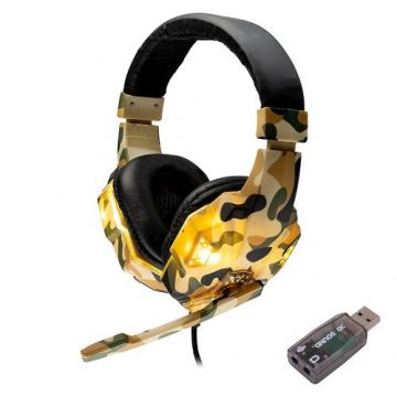Casti Gaming Spacer SPGH-CAMO-USB, microfon pe brat, conectare prin adaptor USB 2.0 sau Jack 3.5 mm x 2 (Multicolor)