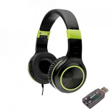 Casti Stereo Spacer SPHS-PEARL-GR-USB, Jack 3.5mm, USB, Cablu 1.8m, Microfon  (Negru/Verde)