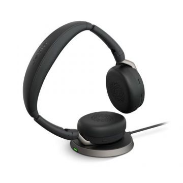 Casti Wireless Call Center Jabra Evolve2 65 FLEX, Bluetooth, USB-C, MS, Incarcare Wireless, Suport incarcare (Negru/Argintiu)