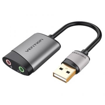 Placa de sunet externa Vention CDKHB, USB-A la 2x Jack 3.5 mama, pentru microfon si audio (Gri)