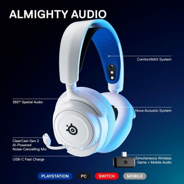 Sistem Arctis Nova 7P, gaming headset (white/black, USB-C, Bluetooth)