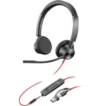 Casti Poly Blackwire 3325 Stereo 3.5mm Plug USB-C/A Adaptor Negru