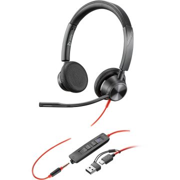 Casti Poly Blackwire 3325 Stereo Microsoft Teams Certified USB-C  +3.5mm Plug +USB-C/A Adapter