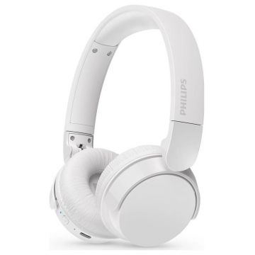 Casti Stereo Wireless Philips Seria 4000 TAH4209WT/00, Bluetooth, Autonomie 55 ore, Gestionare apeluri, Microfon (Alb)