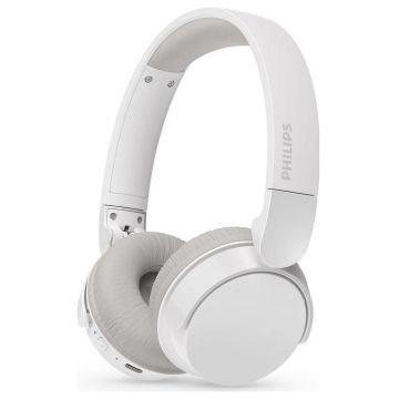 Casti Stereo Wireless Philips TAH3209WT/00, Bluetooth, Autonomie 25 ore, Pliabile, Supra-auriculare (Alb)