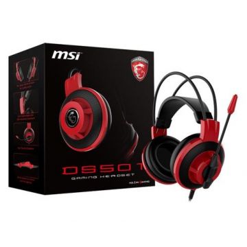 Casti Gaming MSI DS501, Jack 3.5mm, Cablu 2.1m, Microfon (Negru/Rosu)