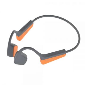 Langsdom Casti wireless cu conductie osoasa pentru sport, BS17, prin vibratii, cu microfon, autonomie 11h, rezistenta la apa IPX-6, Bluetooth 5.2, portocaliu-gri