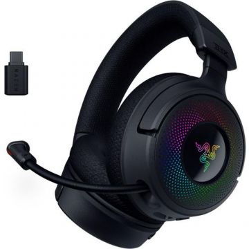 Casti Gaming Razer Kraken V4 Wireless, Bluetooth, THX Spatial Audio, Chroma RGB, Microfon retractabil HyperClear (Negru)