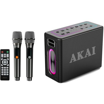 Akai Boxa Akai Portabila cu 2 microfoane, 80W, Wireless, IPX6, Negru
