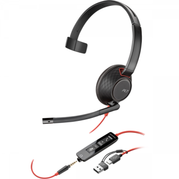 HP Casti HP Poly Blackwire 5210, jack de 3,5 mm adaptor USB-C/A, mono