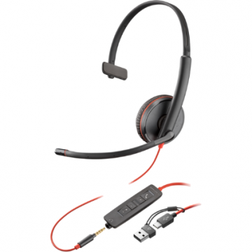 HP Casti PC HP Poly Blackwire 3215, USB-C + Adaptor 3.5mm, Negru