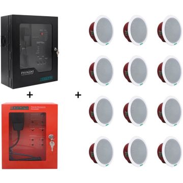 DSPPA Sistem Sonorizare de Evacuare EN54  240W DSPPA PAVA 2240 + microfon pompier + 12 x Boxe de tavan 10W