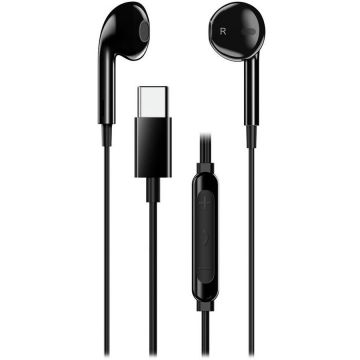 genius Casti Genius, „HS-M365”, cu fir, intraauriculare, pentru smartphone, microfon pe fir, conectare prin USB-C, negru