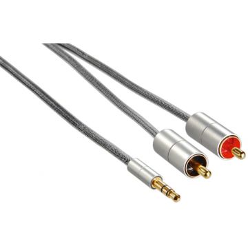 Cablu audio Hama 80864, 1x Jack 3.5 mm Male - 2x RCA Male, 1 m, Argintiu