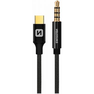 Cablu audio Swissten 1x USB-C Male - Jack 3.5 mm Male, 1.5 m, Negru