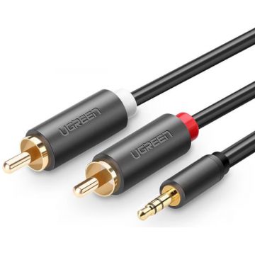 Cablu audio Ugreen AV102, 1x Jack 3.5 mm Male - 2x RCA Male, 5 m, Negru