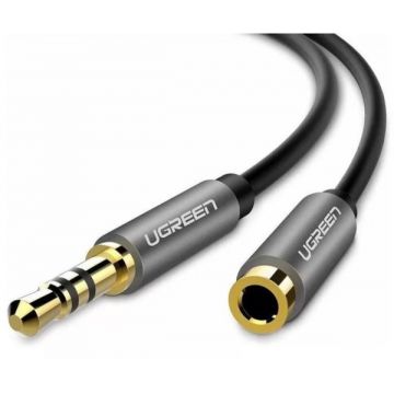 Cablu audio Ugreen AV118, 1x Jack 3.5 mm Male - Jack 3.5 mm Female, 5 m, Negru