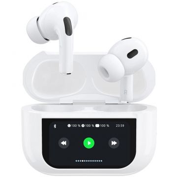 Casca de Telefon U19 TWS, Bluetooth 5.3, 300 mAh, Display LED, USB-C, Alb