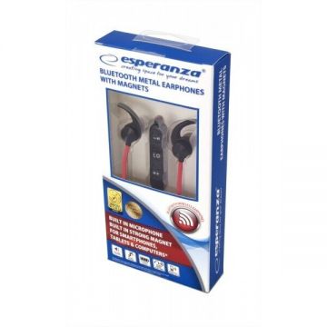 Casti Bluetooth Magnetic Metal EH186 Negru/Rosu
