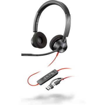 Casti Poly Blackwire 3320 Stereo USB-C +USB-C/A Adapter