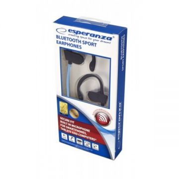 Casti Wireless Sport EH188B Bluetooth cu Microfon Negru/Albastru