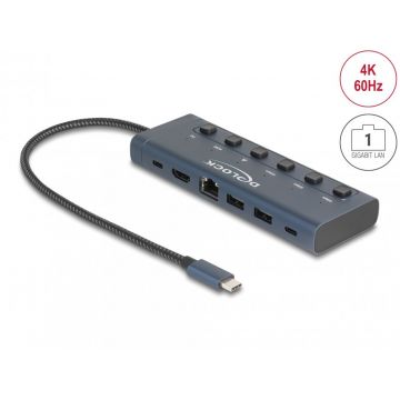 Docking Station USB type C la HDMI 4K60Hz / 2 x USB-A / 1 x USB-C / Gigabit LAN / PD 3.0 90W, Delock 92000