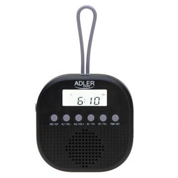 Radio FM Adler AD 1912, Functie ceas, Alarma, Functie amanare, Rezistent la apa IPX4 (Negru)