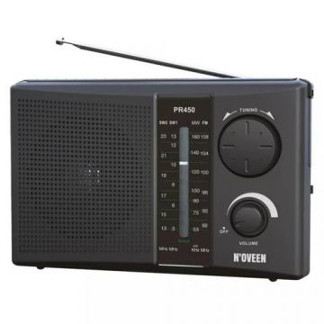 Radio portabil Noveen PR450, FM/MW/SW1/SW2, 1 W, Antena telescopica (Negru) Radio portabil Noveen PR450, FM/MW/SW1/SW2, 1 W, Antena telescopica (Negru)