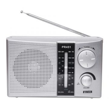 Radio portabil Noveen PR451, FM/MW/SW1/SW2, 1 W, Antena telescopica (Argintiu) Radio portabil Noveen PR451, FM/MW/SW1/SW2, 1 W, Antena telescopica (Argintiu)