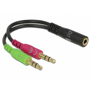 Adaptor Jack 3.5 mm la 2 x Jack Stereo pentru casca + microfon M-T (CTIA pin assignment), Delock 65459