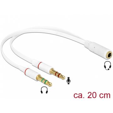 Adaptor Stereo jack 3.5mm la 2 x jack 3.5mm 3 pini pentru casca + microfon (iPhone) M-T, Delock 65585