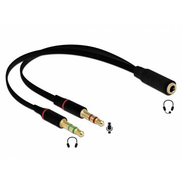 Adaptor Stereo jack 3.5mm la 2 x jack 3.5mm 3 pini pentru casca + microfon M-T, Delock 65967