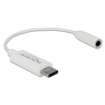 Adaptor USB-C la jack stereo 3.5mm Chipset Realtek T-M 14cm Alb, Delock 65925 Adaptor USB-C la jack stereo 3.5mm Chipset Realtek T-M 14cm Alb, Delock 65925